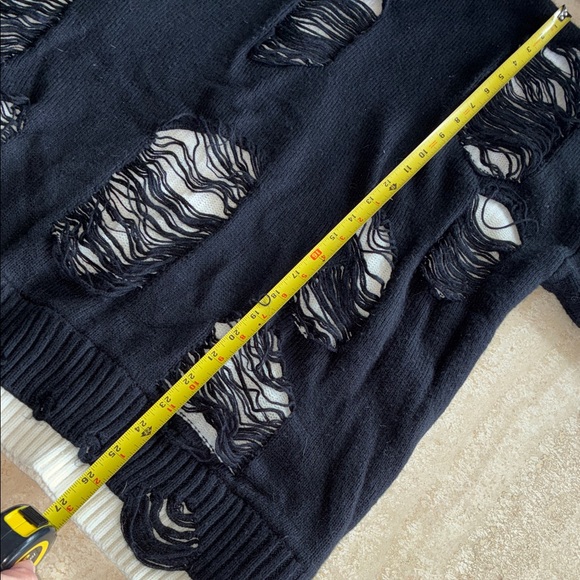 NEVSTUDIO Studio Black and White Knit Sweater, Destroyed Top Black Layer. L - Picture 9 of 12